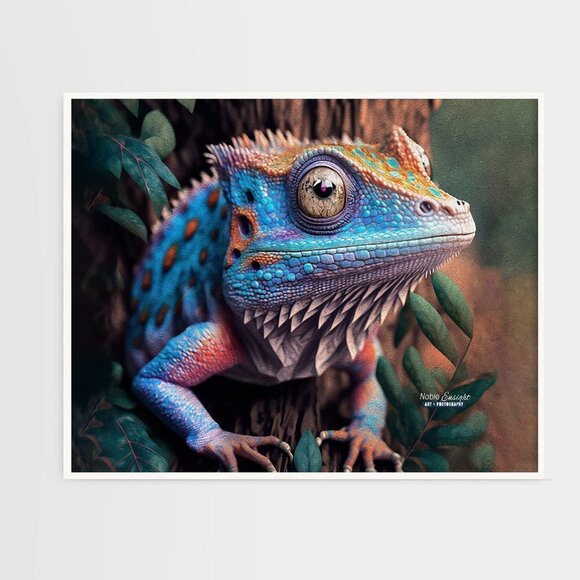 16x20 Chameleon Gecko Lizard Fantasy Art Watercolor Oil Painting Print - Picture 8 of 8